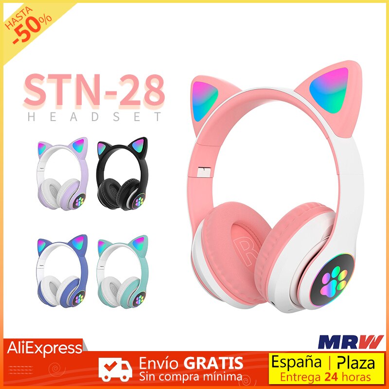 Helm Kopfhörer Mit Mikrofon bluetooth 5,0/3,5 MM Dual Verbindung Drahtlose Katze Ohren RGB-Licht Faltbare