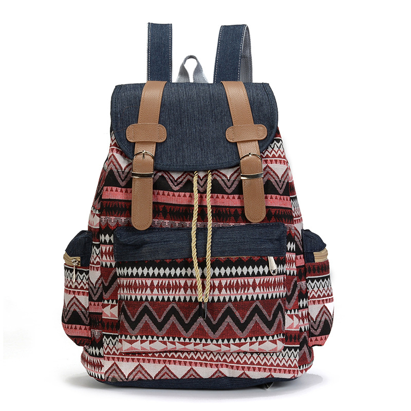 Nueva mochila Vintage de lona de para mujer, mochilas étnicas, mochilas bohemias, mochila escolar Rugzak, mochila: Negro