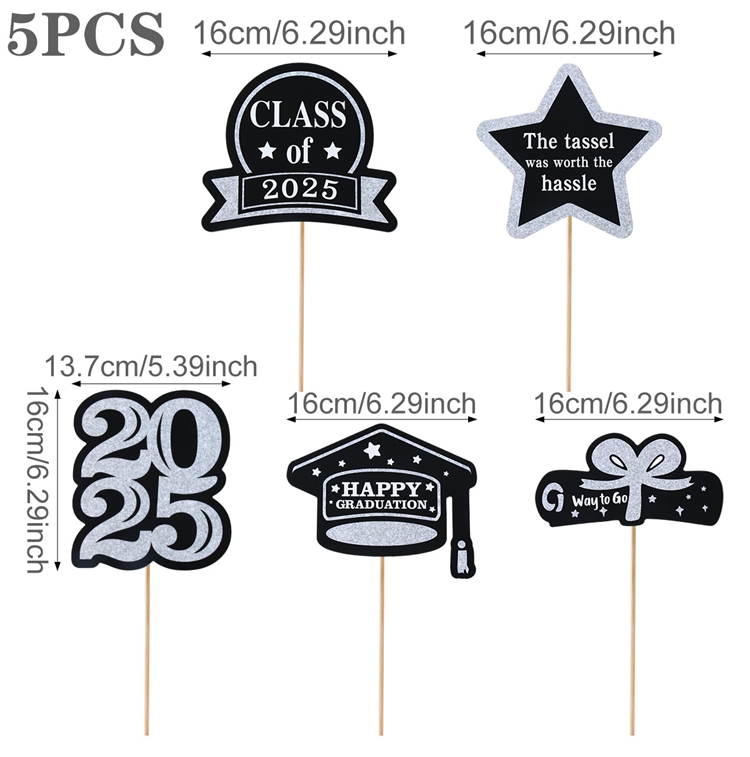 Graduation Decorations Paper Cupcake Toppers Class of Grad Centerpiece Sticks Graduation Party Table Topper Decoration: Chocolate
