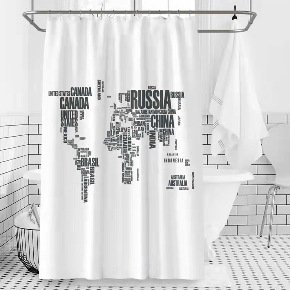 World Map pattern shower curtain Country name print bathroom curtain waterproof bath curtain for bathroom home hotel Decor