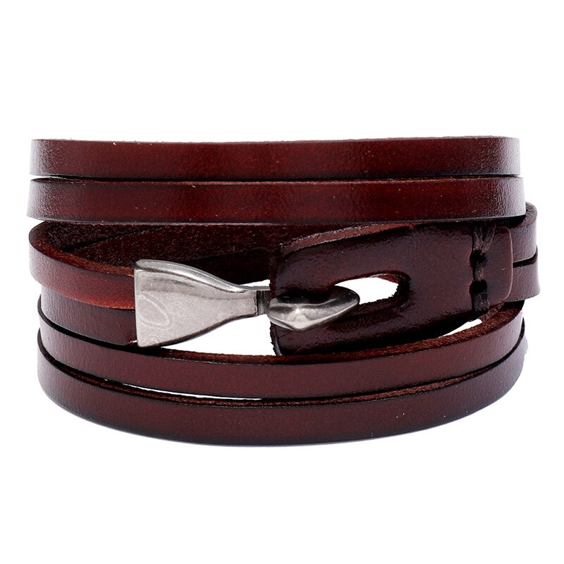 NIUYITID Vintage Multi-Layer Combination Leather Bracelets For Men Tribal Wristbands Male Jewelry: dark brown