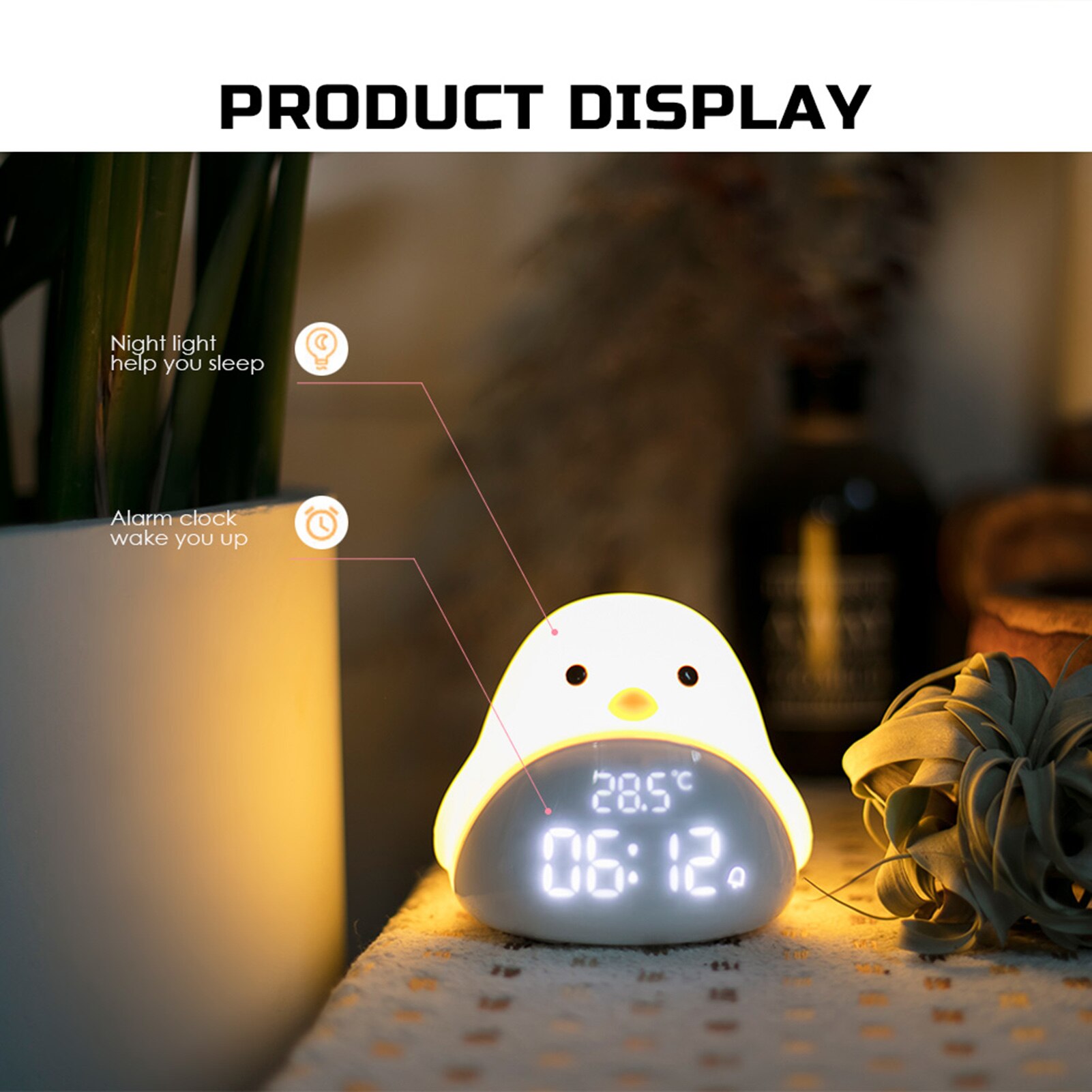 Endurance USB Charging Luminous Night Light Alarm Clock For Student Kids Sleeping Clock Easy Operation Rechargeable