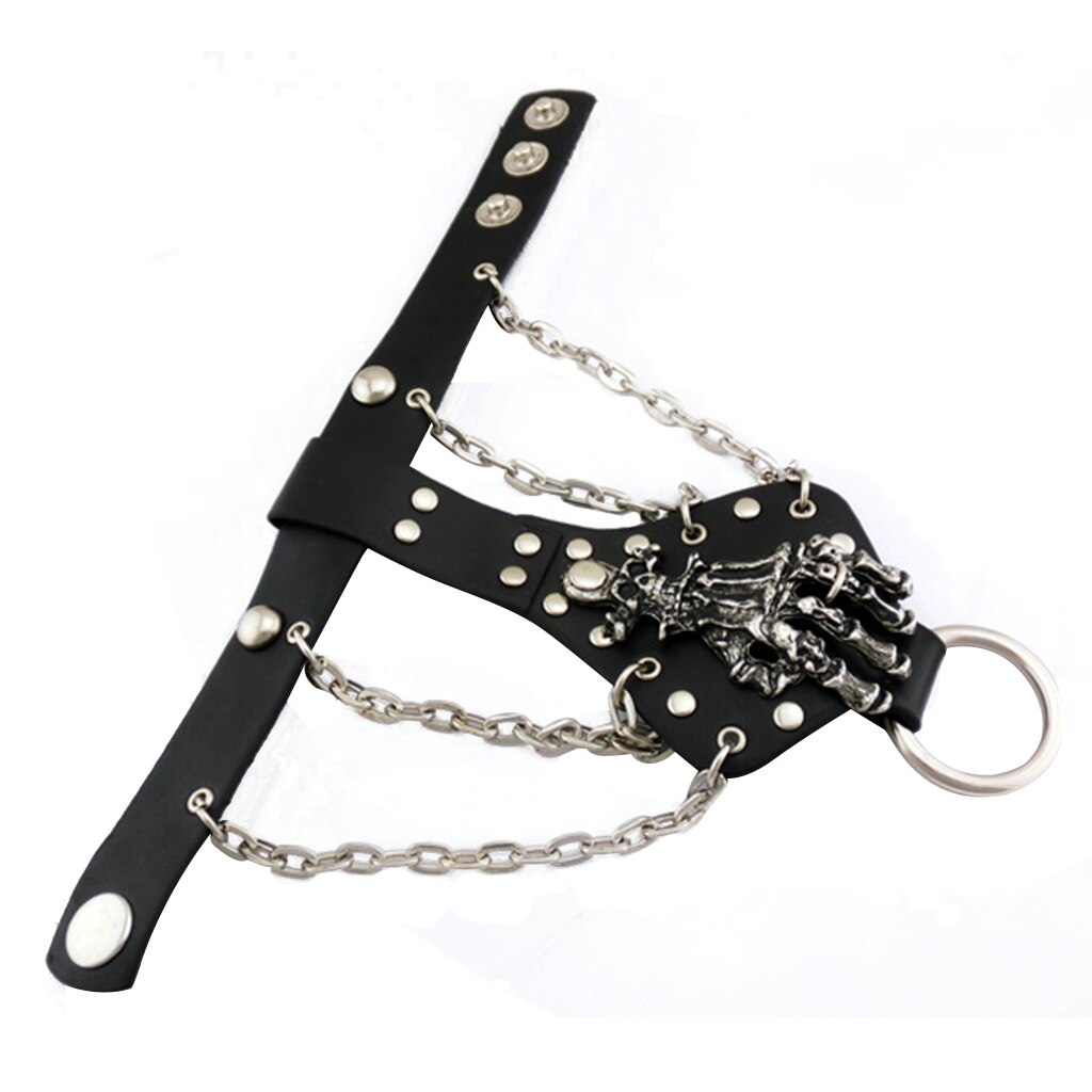 Uomo Donna Unisex Punk Rock In Pelle Nera Del Cranio Del Braccialetto A Catena