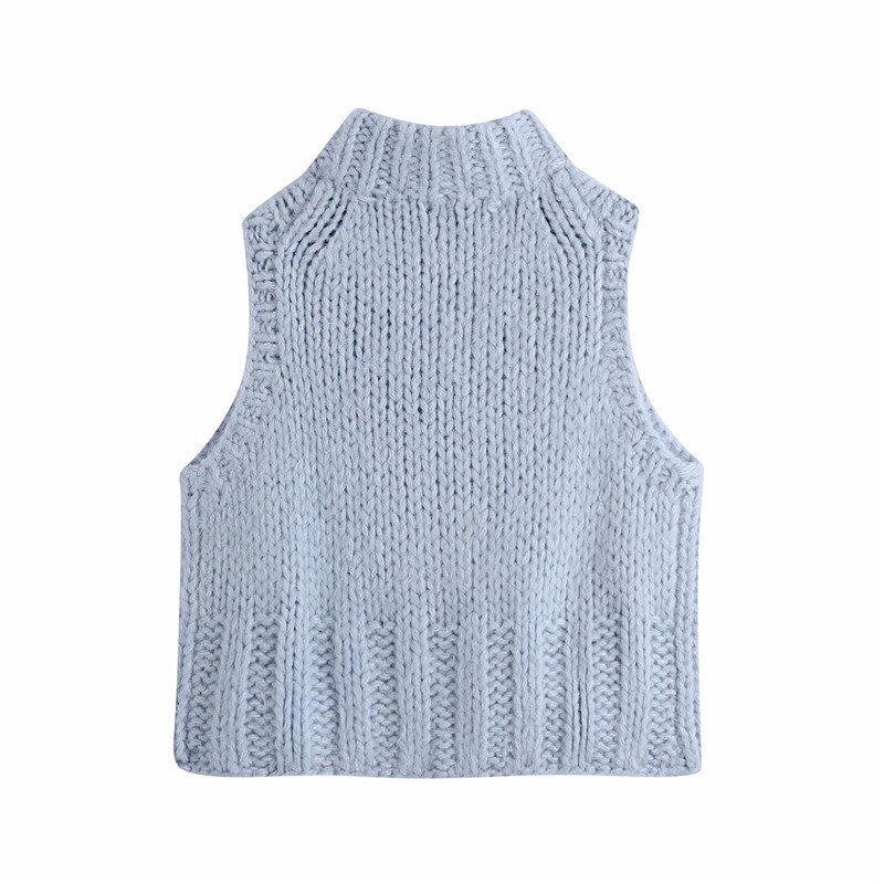 Za-suéter de punto para mujer, chaleco sin mangas con cuello redondo, ropa de calle, Top de punto para mujer, suéteres informales de para Otoño e Invierno