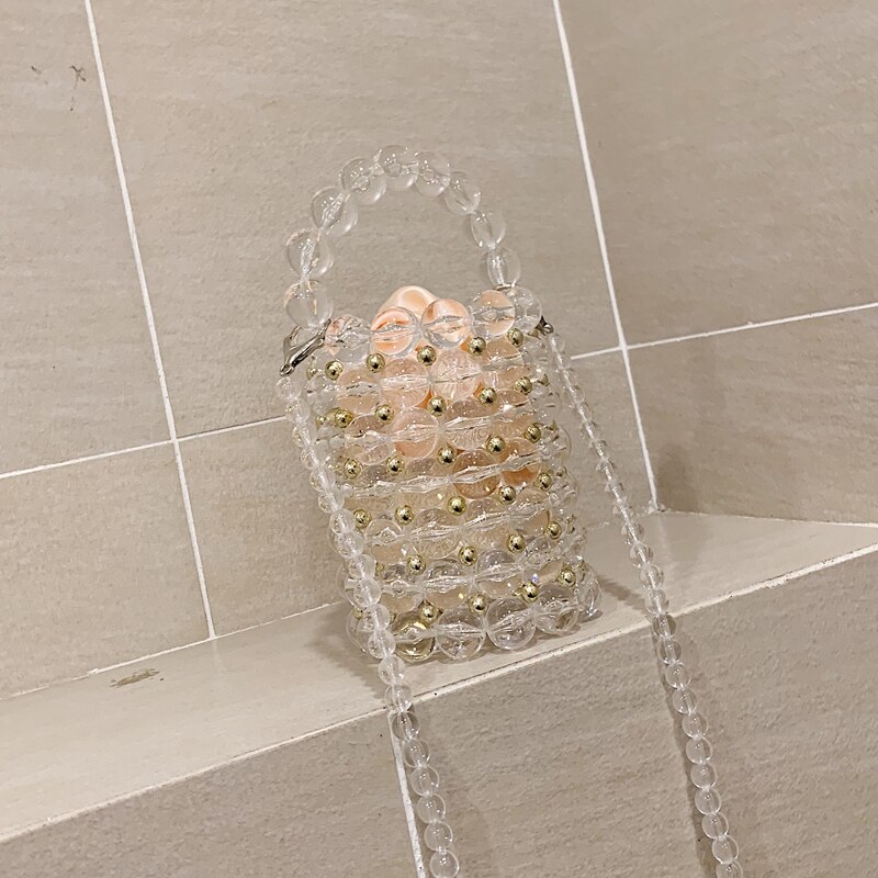 transparent Perlen Tote tasche Sommer Neue frauen Handtasche Mini Eimer tasche SchöNe Schulter Bote Tasche