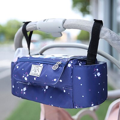 Barnevogn organiseringsveske trykk barnevogner babyvogn bag med avtakbar veske mumie bleieveske barnevogn tilbehør: Dype blå blomster