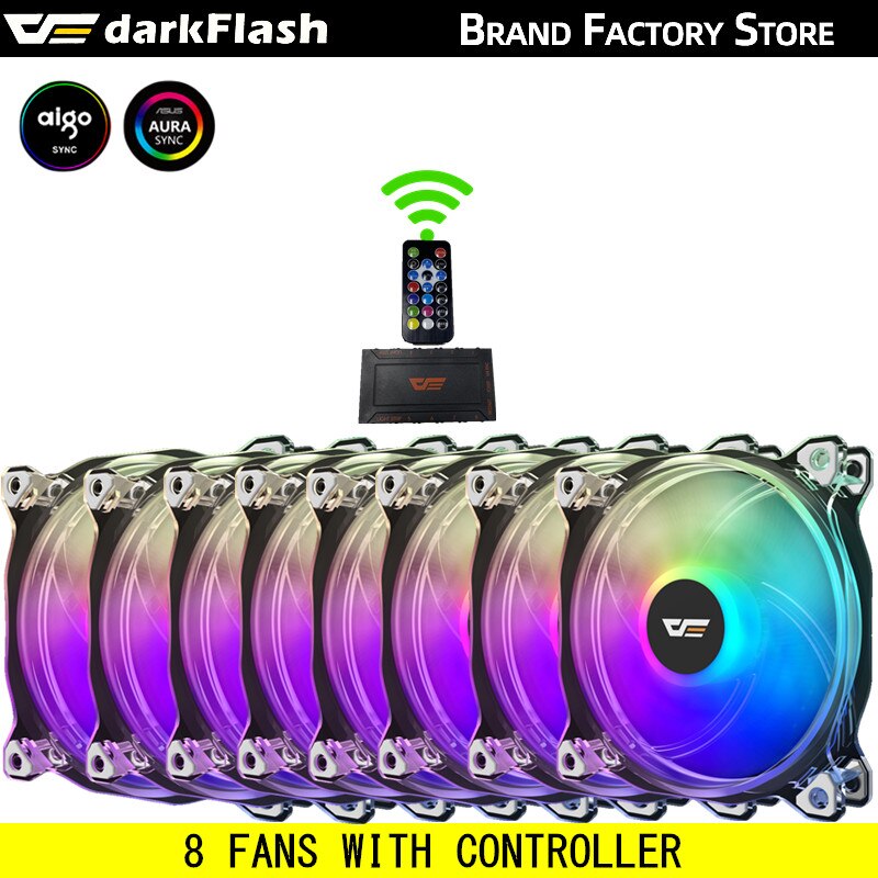 Aigo darkflash  cf8 pro dator pc väska rgb fläkt klar ram aura sync 120mm fläktar tyst dator kylning cpu kylare argb led fläkt: 8 fläktkontroller