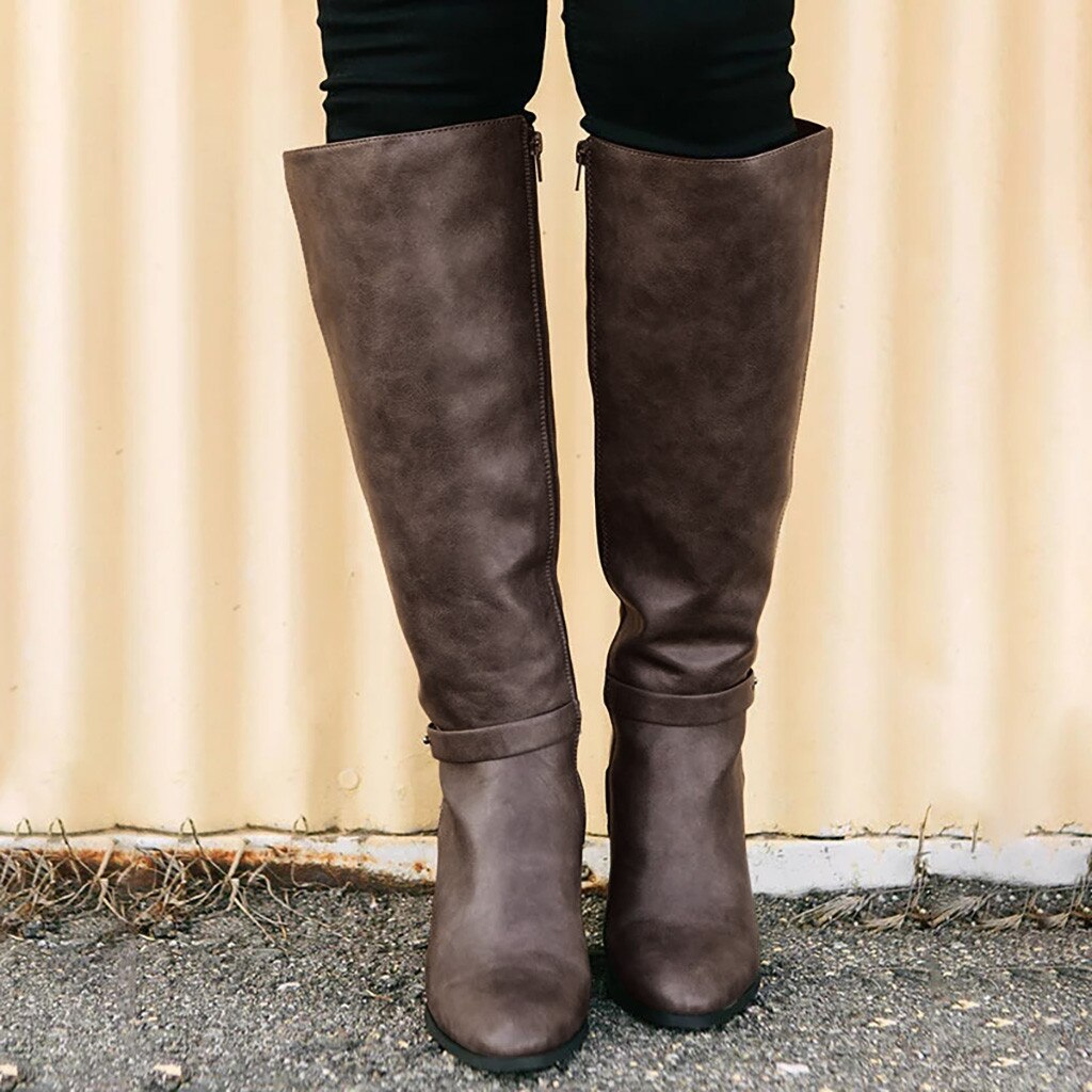 Retro støvler kvinner mykt skinn over kne høye hæler sko plattform varm plysj vinter lange støvler zapatos mujer svart brune støvler