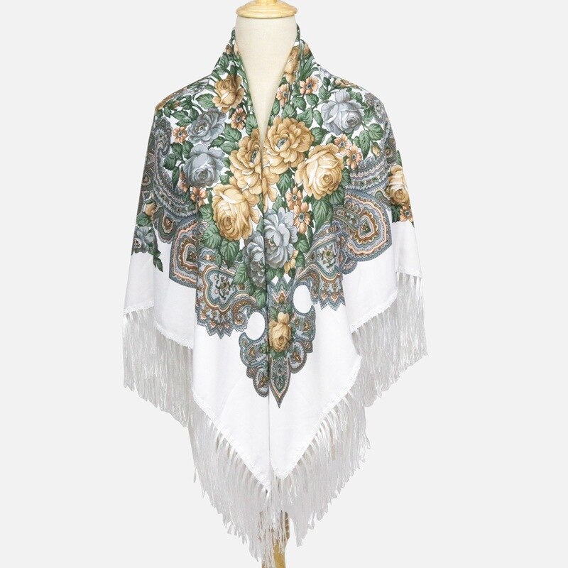 Suda – châle de Style russe, grande taille, en coton, grande écharpe carrée, romantique, National: white / 135135