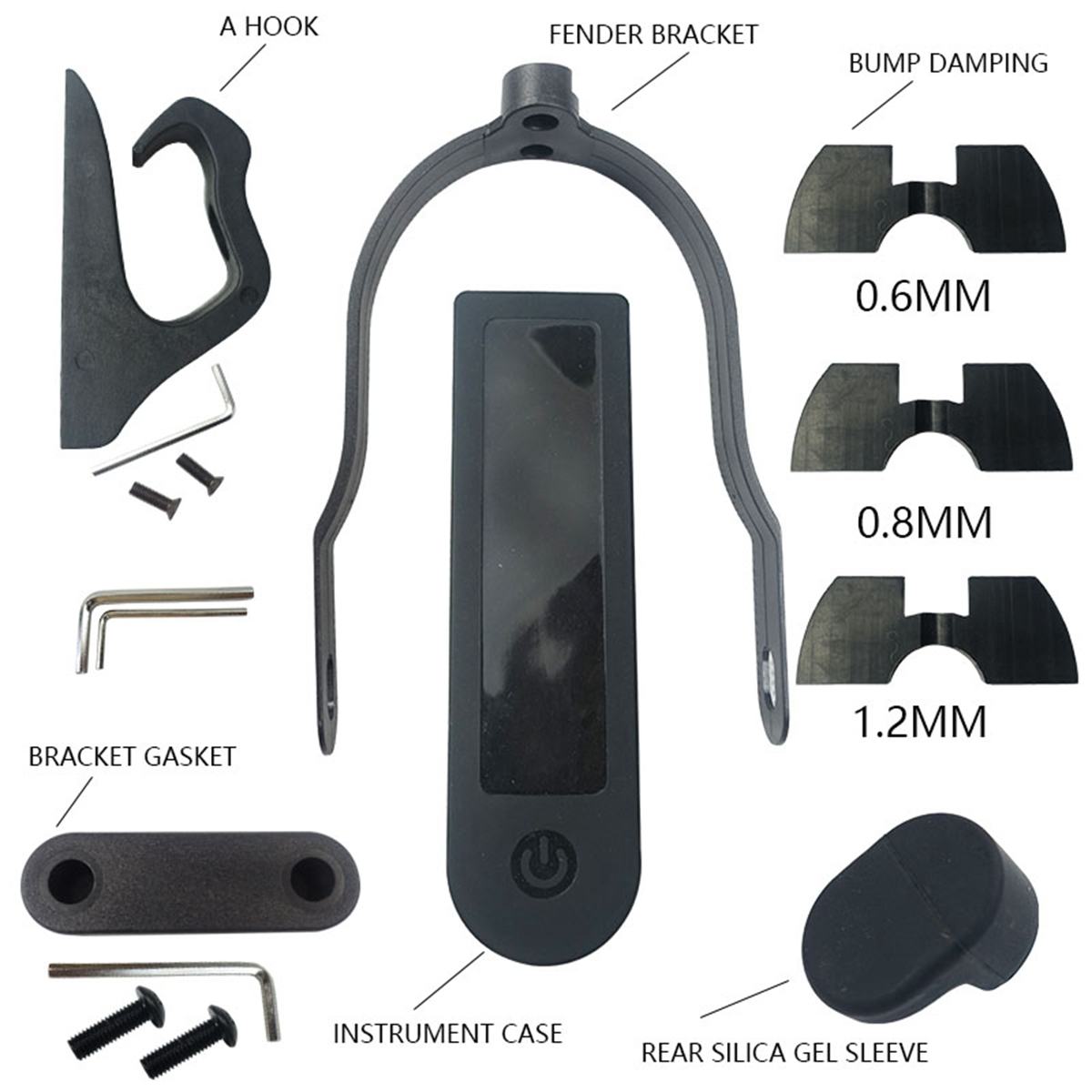 Conjunto 2/3/4/5/6 pçs/set para xiaomi m365 pro acessórios scooter elétrico traseiro fender asa paralama absorção de choque acessórios: Black