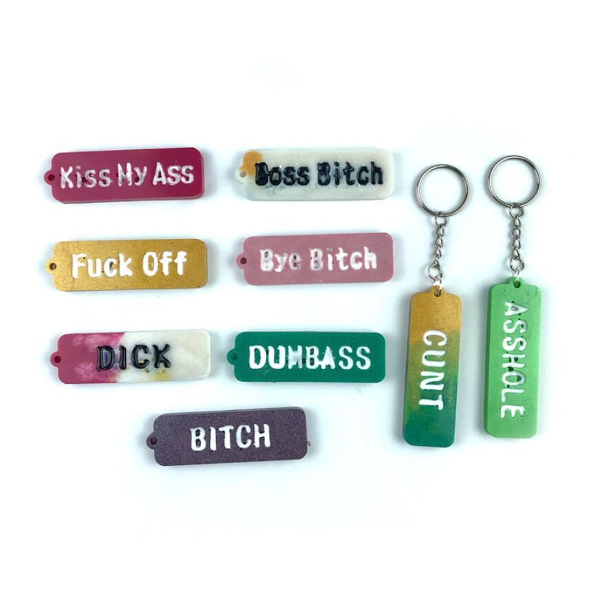 Punk Style 4 In 1 Rude Language Bad Words Curse Swear Words Keychain Resin Mold for DIY Epoxy Pendant Silicone Molds