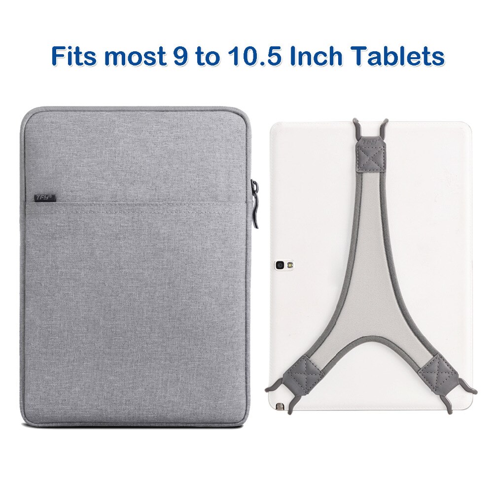 TFY Protettiva Del Sacchetto Del Sacchetto con Chiusura a Zip (Grigio), più il Bonus Hand Strap Holder (Bianco) per 9-10.5 pollici i Pad e Tablet