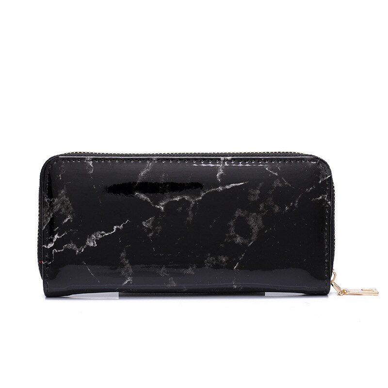 Portafogli da donna Casual portafogli borse da donna pochette in pelle verniciata in marmo Feminina borsa con cerniera per ragazze porta monete porta monete: Black