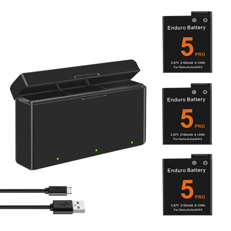 Battery for DJI Osmo Action 5 Pro Action Camera Batteries 3 Slots Fast Charger 2100mah Battery for Osmo 3 4 5 Pro Accessories: Blue