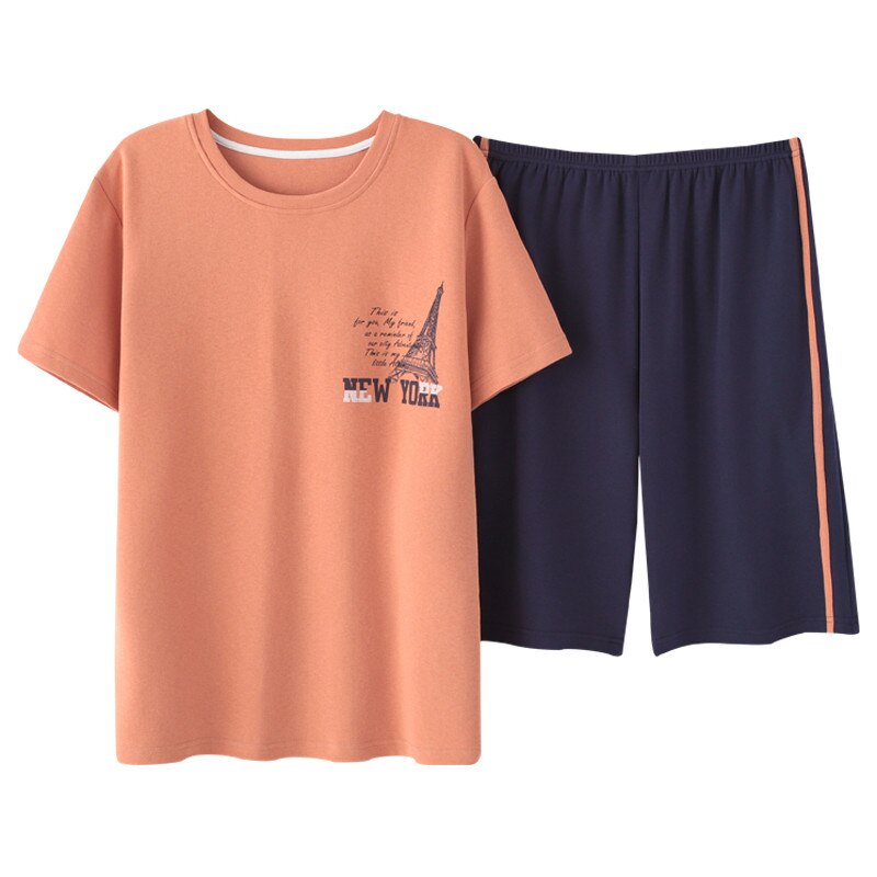 Zomer katoenen heren pyjamaset, korte tops + korte broek, tweedelige set, pyjama met ronde hals, casual, losse pyjama's, plus size nachtkleding: Ik