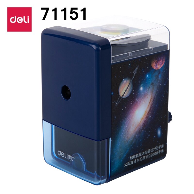 Deli 11158 hand cranked pencil sharpener Student Child pencil sharpner 6.5-8mm OD. pencil sharpener blue pink colors