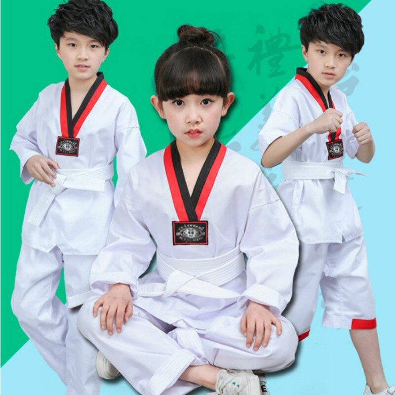 Witte Karate Katoen Taekwondo Dobok Streep Uniform Kleding Professionele Lange Mouwen Karate Pak Poomsae Voor Kind En Volwassen Judo