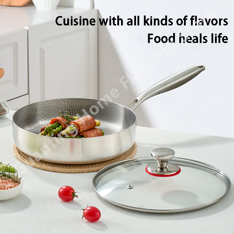 Sartén de acero inoxidable de titanio, Wok antiadherente, olla sin recubrimiento, sartén para carne de huevo, Cocina de Inducción para el hogar, estufa de Gas, utensilios de cocina