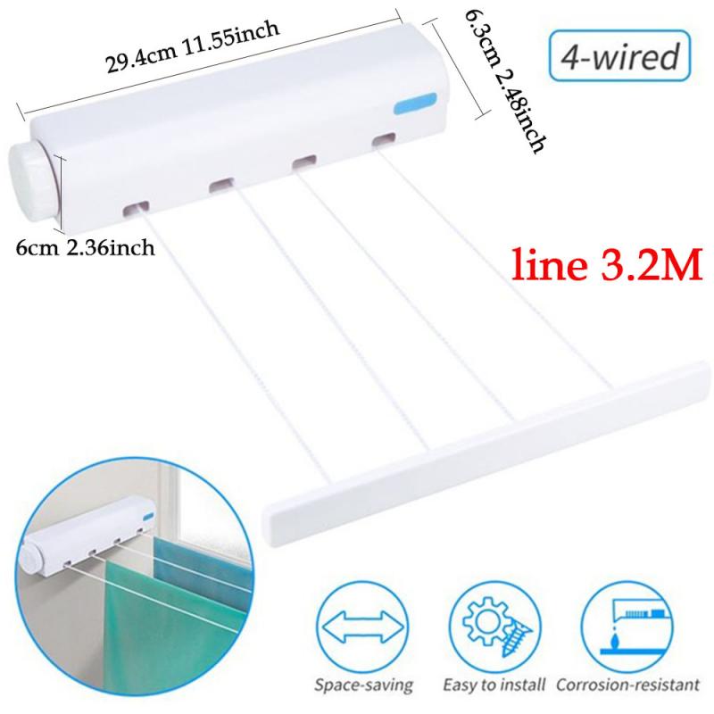 Retractable Clothes Line Wall Mounted Clothes Hanger Indoor Balcony Bathroom Clothes Dryer Rack Folding Clothesline Organizer: 4 line