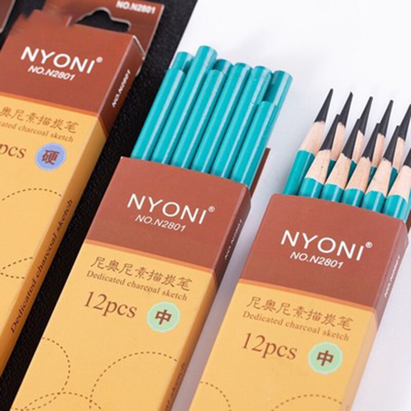 12pcs Sketching Charcoal Pencil Drawing Carbon Pencil Set Soft /Medium/Hard Charcoal Pencils Art Supplies