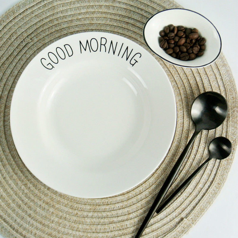 1 stk ins nordisk enkel keramisk skive japansk service flad tallerken dyb tallerken alfabet morgenmadsret dessert tallerken godmorgen