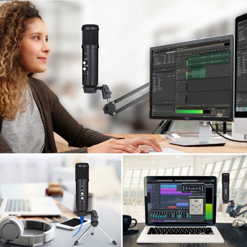 USB Microphone BM800 Condenser Microphone With Ear Return Monitor Microphone Mute Reverb Computer Microphone MIC fo