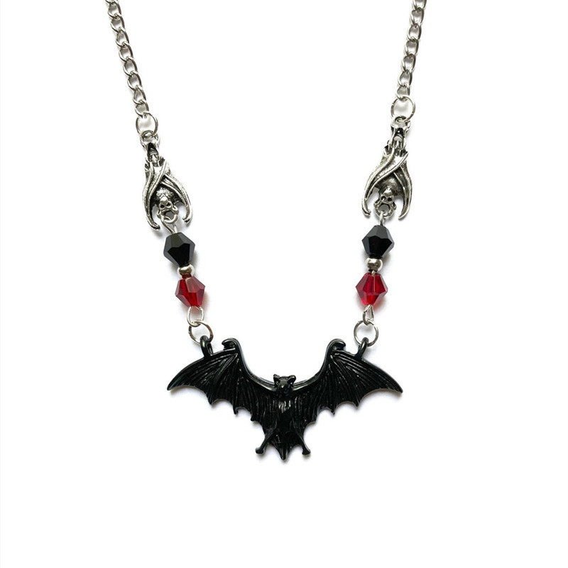 Cadena de cuentas de cristal Punk, collar gótico para mujer, Animal de terror, murciélago negro, joyería Punk, , gargantilla de bruja, de Halloween