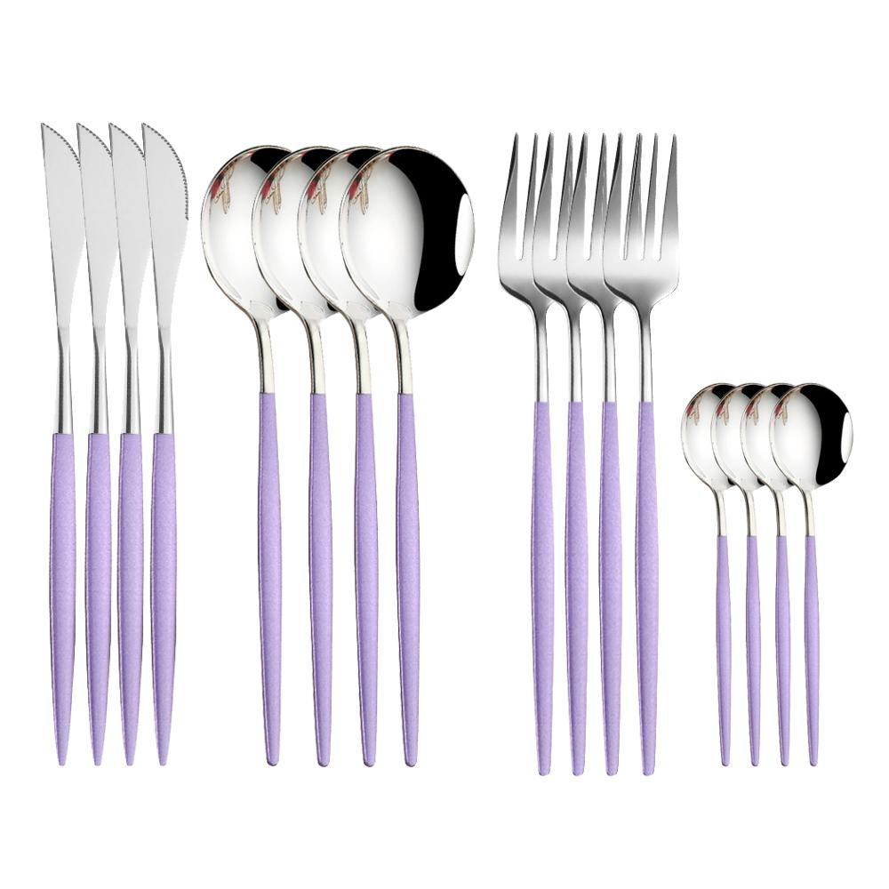Couverts en acier inoxydable 18/10, 16 pièces, violet et or, fourchette, couteau, cuillère, vaisselle de table, argenterie: Purple SIlver