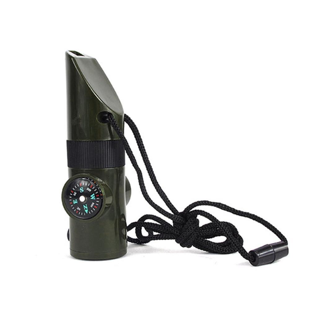 7 In 1 Fluitje Survival Bushcraft Trekking Fluitje Kompas Spiegel Torch Vergrootglas Led Light Thermometer Opslag Kompas Gereedschap: Default Title