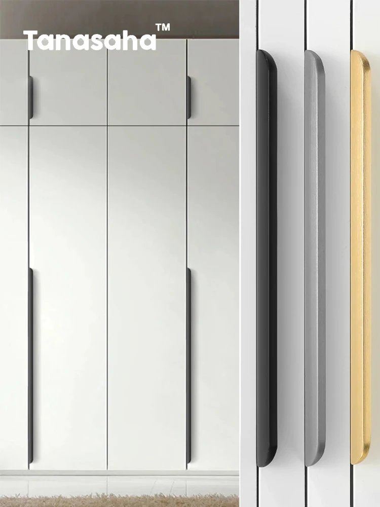 Manijas ocultas doradas y negras, manija de puerta Invisible, tiradores largos de aleación de aluminio para armario de cocina, perilla de puerta de armario y herrajes de manija