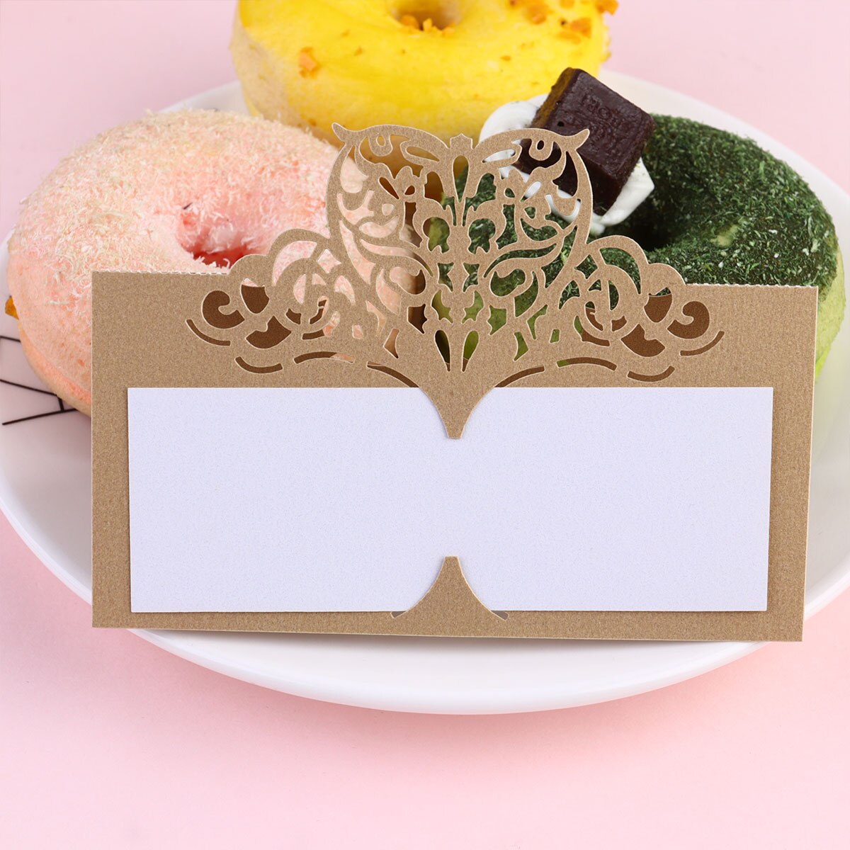 24Pcs Table Name Place Cards Wedding Party Favor Decor Cut - Size Large (Beige Golden): Picture 1