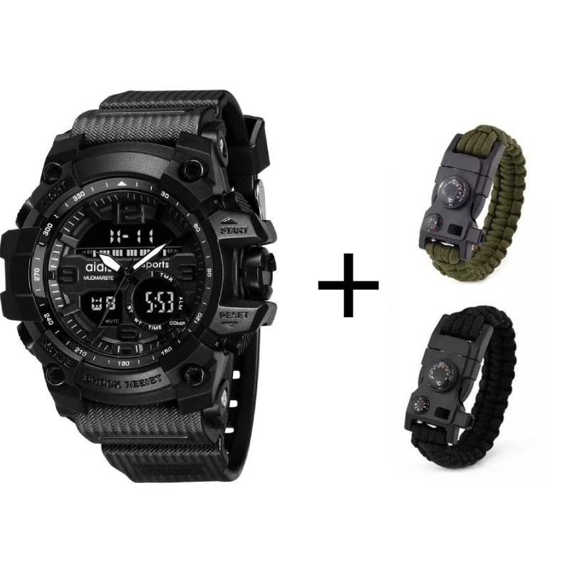 Addies herenhorloges g-stijl heren sporthorloge lichtgevende horloges heren sporthorloge heren waterdicht 30 meter waterbestendig: Zwart-alles