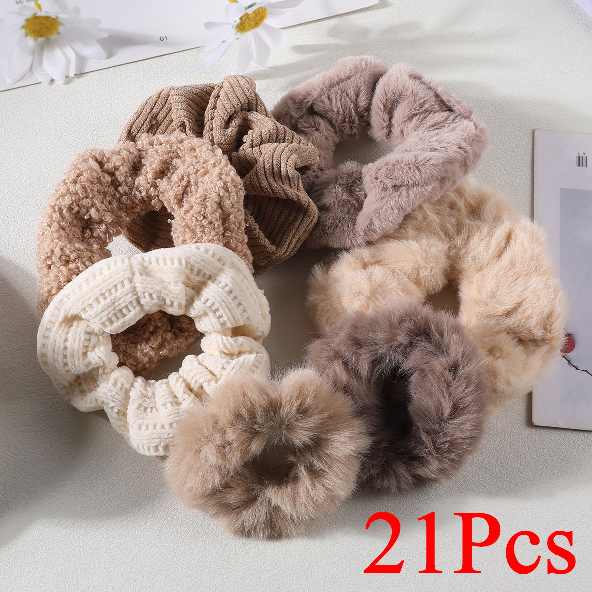 7/21 unids/set de coleteros para el cabello para mujer, banda para el cabello sólida de felpa para niñas, coleteros, bandas de goma, lazos para el cabello, accesorios para el cabello