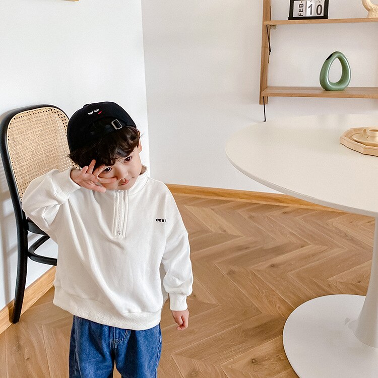 Koreansk stil pojkar stå krage sweatshirts lös långärmad huvtröja