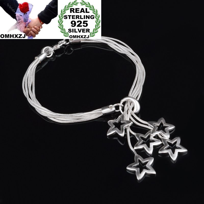 OMHXZJ Persoonlijkheid Mode OL Vrouw Meisje Zilveren Multi Lijnen Hollow Star Charm 925 Sterling Zilveren Armband BR42