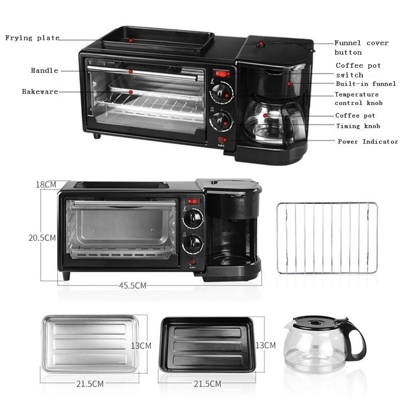 3 In 1 Electric Breakfast Machine 220V Toaster Oven Home Coffee Maker Pizza Egg Tart Oven Frying Pan Bread Maker