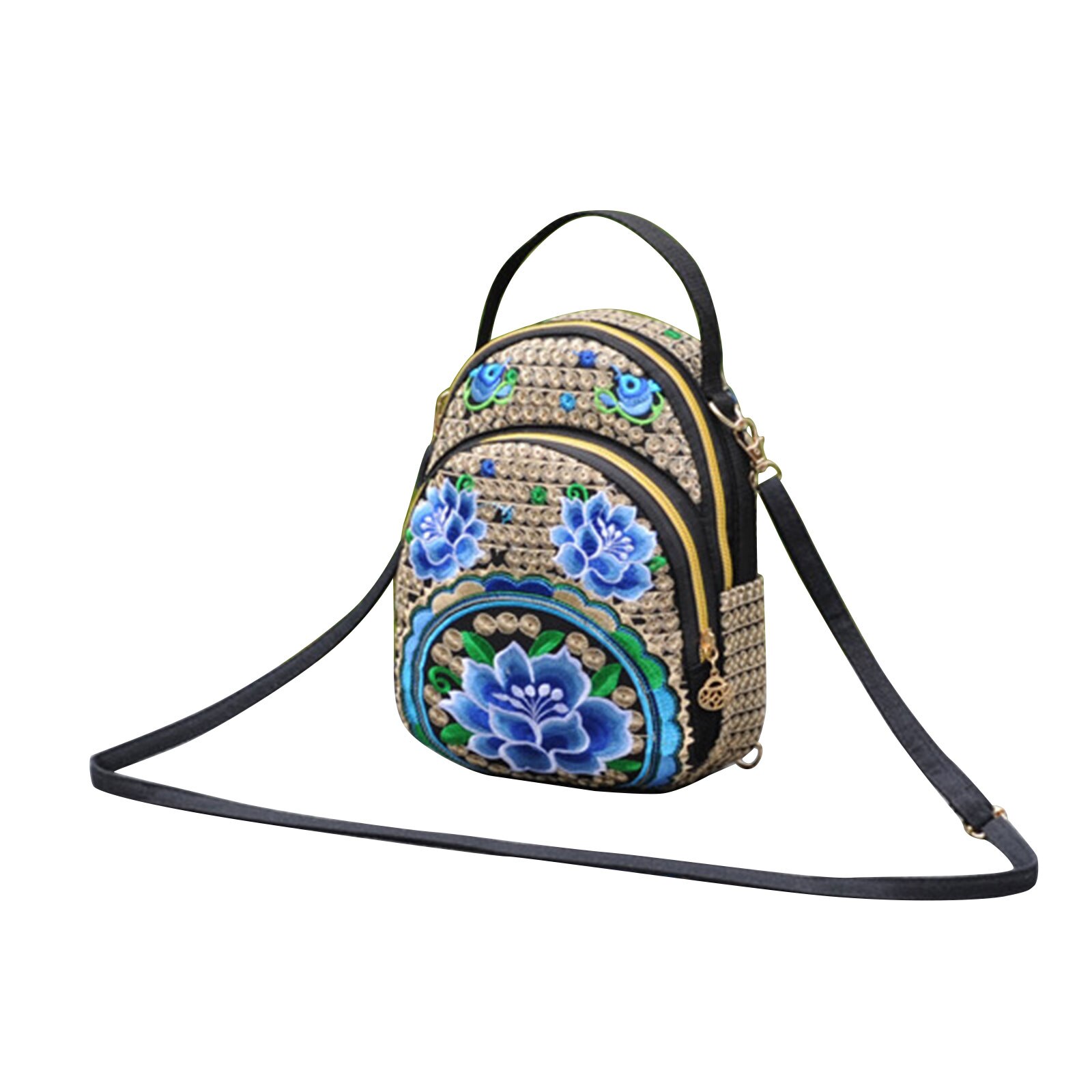Kvinder pige vintage mini rygsæk lærred broderet blomst lynlås rejse skulder taske dagsæk til rejse shopping: B