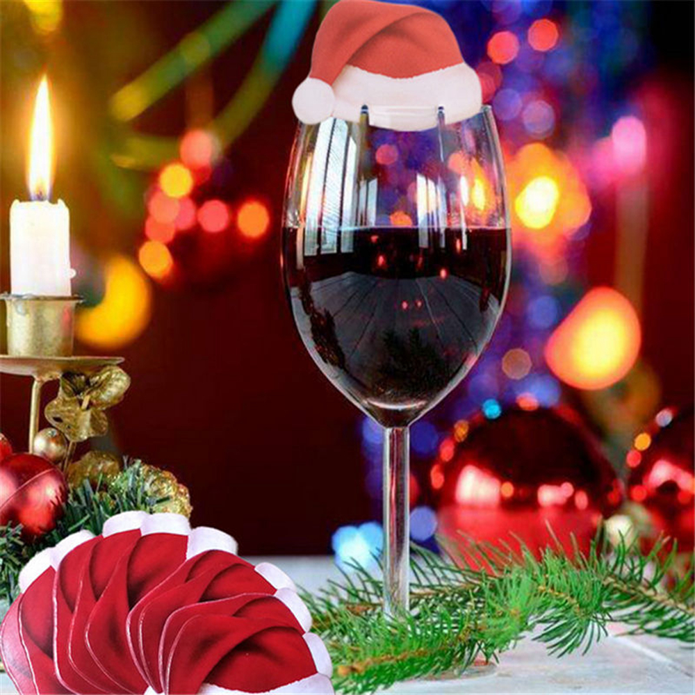 10 stk / parti julekopkort hjemmebord steddekorationer jul santa hat vinglas dekoration år fest forsyninger