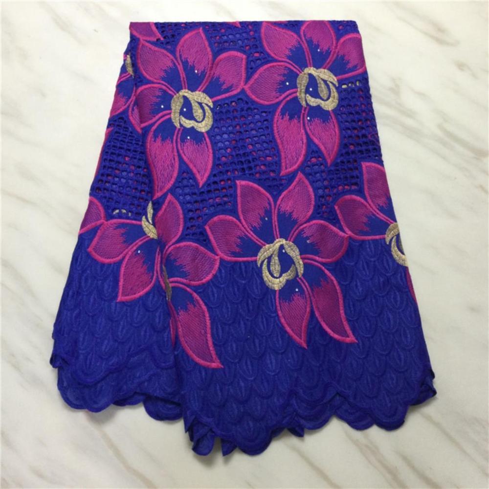 Tela de algodón de gasa Suiza perforada, lazo leche seda, bordado de flores con piedra, 5 yardas, brocado nigeriano, tejido francés africano