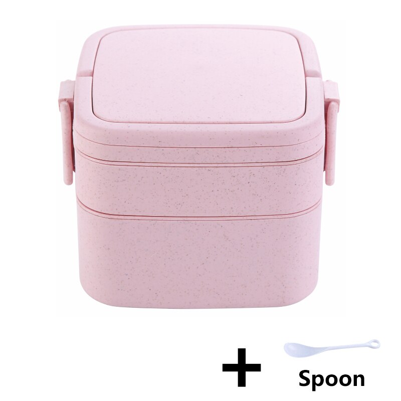 BPA Gratis Vierkante Lunchbox Milieuvriendelijke Tarwestro Materiaal Draagbare Bento Box Microwaveble Voedsel Opslag Container Voor Kinderen: Pink