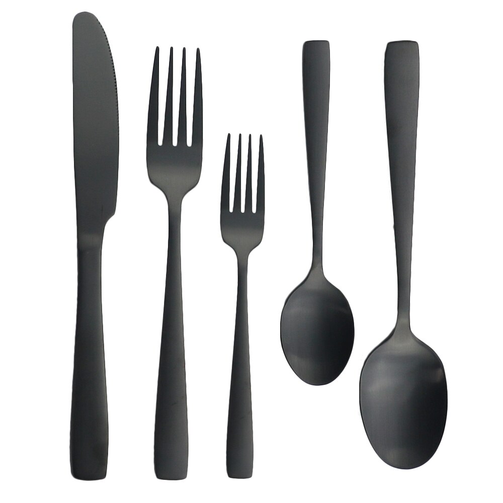 Service de couverts noir mat, couteau fourchette cuillère service de couverts service de table à Dessert service de vaisselle en acier inoxydable service de vaisselle de cuisine: 5Pcs Black