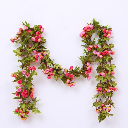 220cm silk rose wedding decoration ivy vine artificial flower arch decoration with green leaf wall garland: style 1Rose red