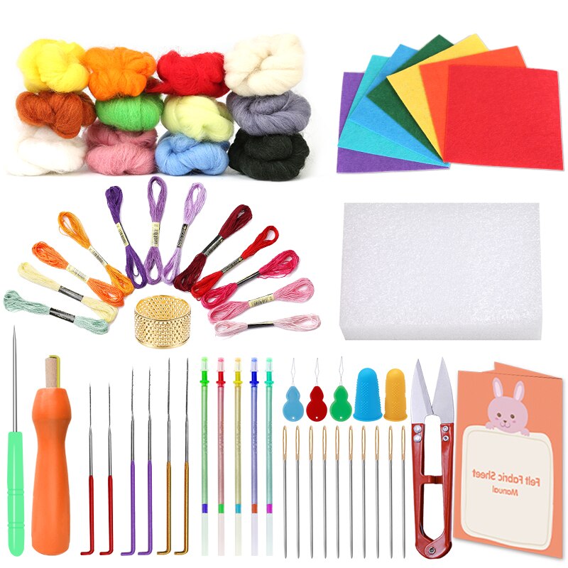 MIUSIE 95 Uds aguja fieltro Kit tela Kit para manualidades lana de hilo de mecha de hilado de coser molde costura Accesorios