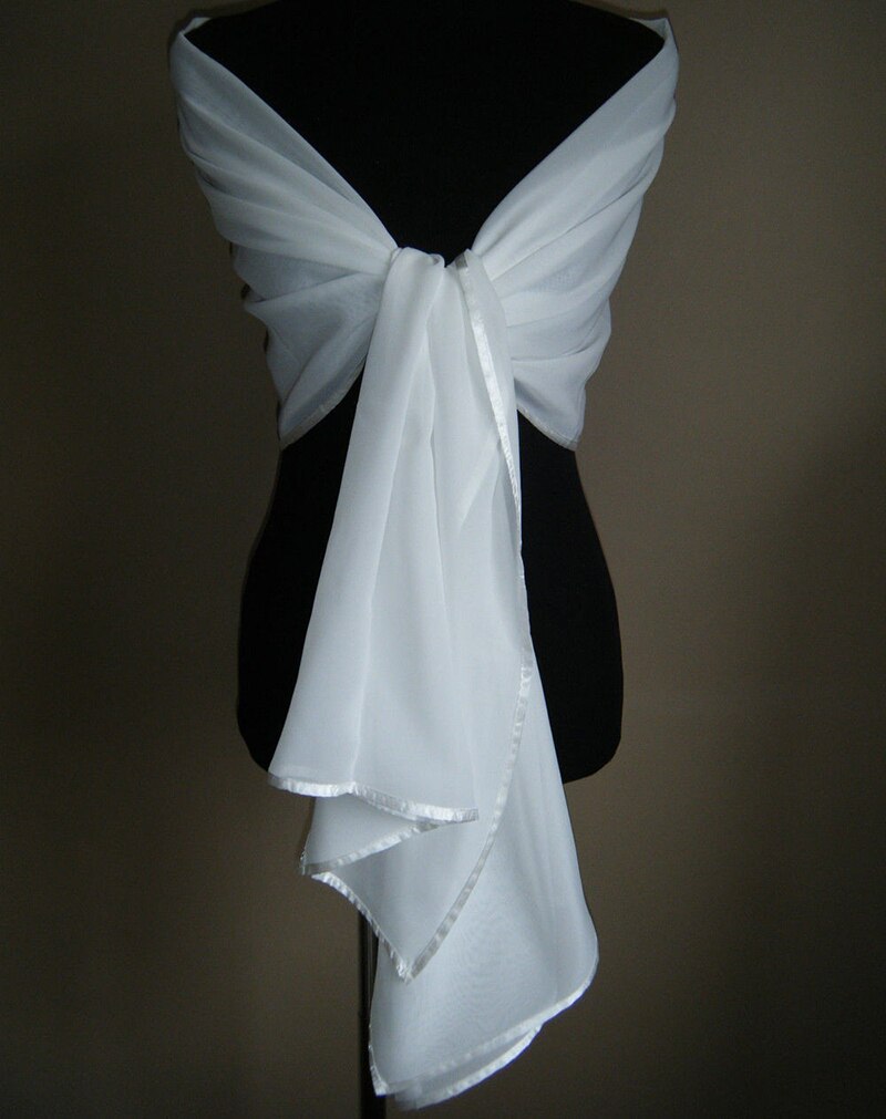 White/Ivory Chiffon Wedding Jacket Wrap Bridal Shawl SATIN EDGE Wrap Stole Bolero Pashmina Tippe Scarf Shrug