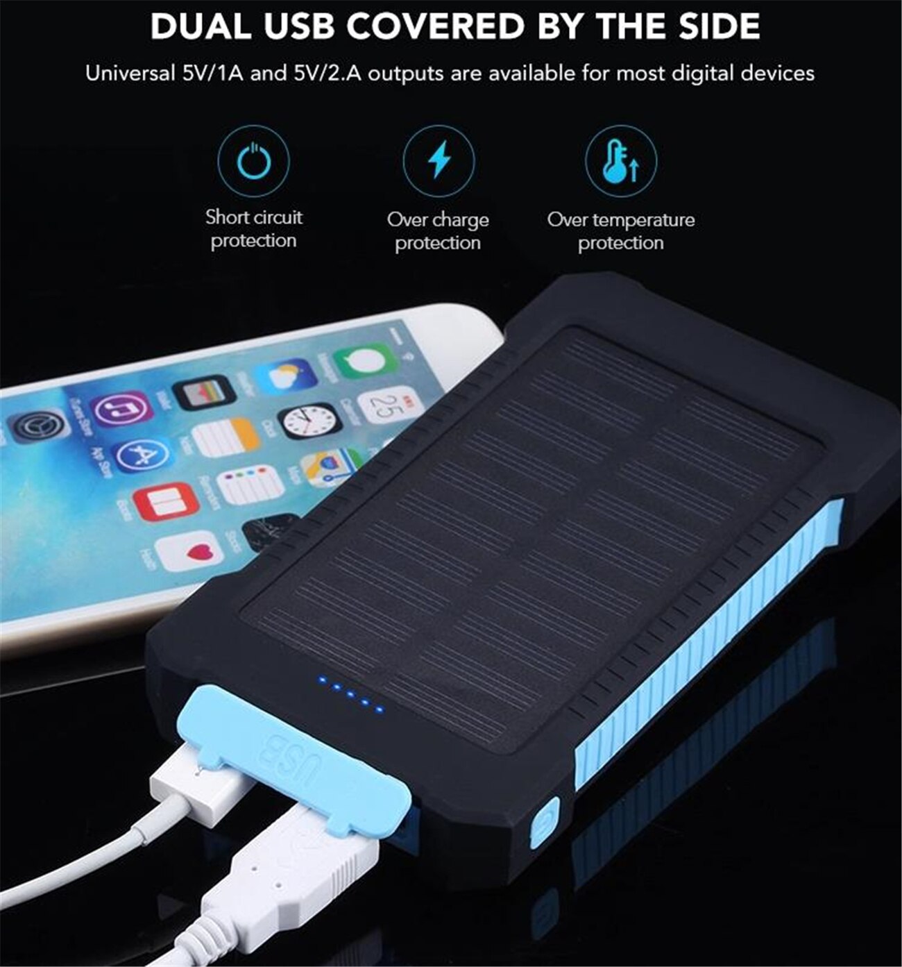 10000mAh Batterie Portable Solaire Chargeur De téléphone Portable Chargeur Portatif À Deux Bornes USB Solaire Avec LUMIÈRE