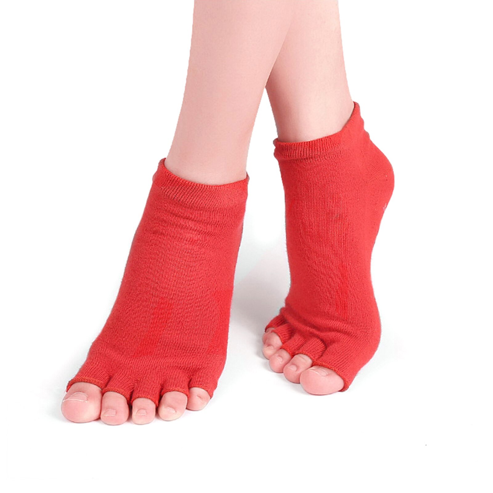 3/1Pair Half Toe Yoga Socks Non-Slip Peep Toe Anti-Slip Pilates Ankle Grip Durable Open Half Five Fingers Cotton Yoga Socks: Red-1 pair