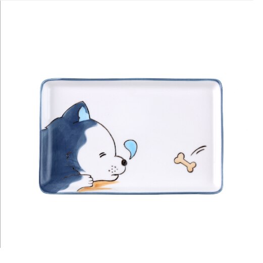 Cartoon Puppy Japanse Stijl Vierkante Plaat Keramische Plaat Rechthoekige Sushi Tray Leuke Hond Schotel Creatieve Kinderen Diner Plaat: Husky