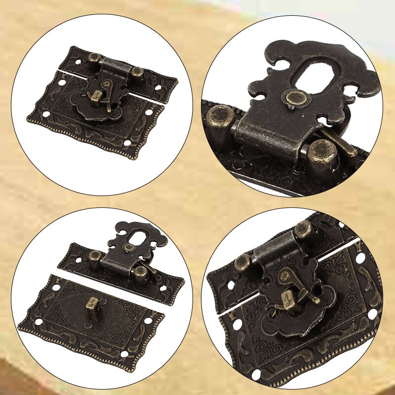 Wood Case Chest Box Rectangle Clasp Closure Hasp Latches Bronze Tone