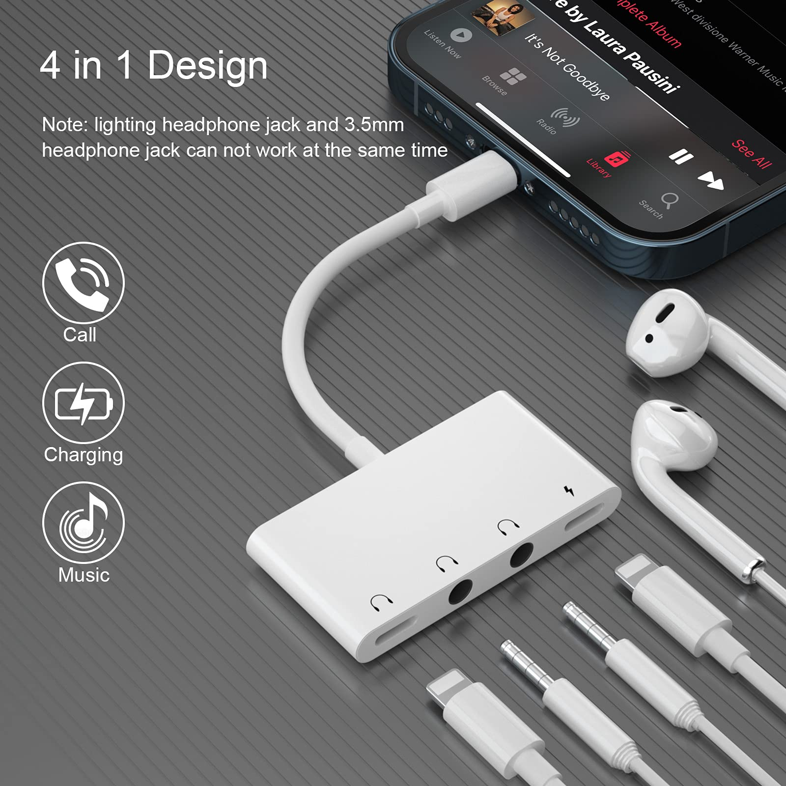 Lightning  to 3.5 mm hörlursuttag adapter, iphone hörlursuttag + dubbla 3.5mm hörlursuttag + laddningsport för iphone 13/12/11