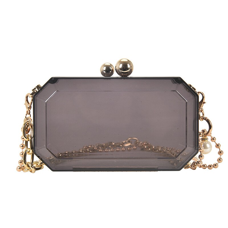 Transparent Acrylic Chain Party Clutch Evening Bag Luxury Women Purses and Handbags Chic Bag Shoulder Crossbody Bag: Black